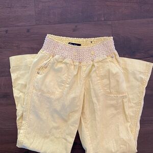yellow linen pants